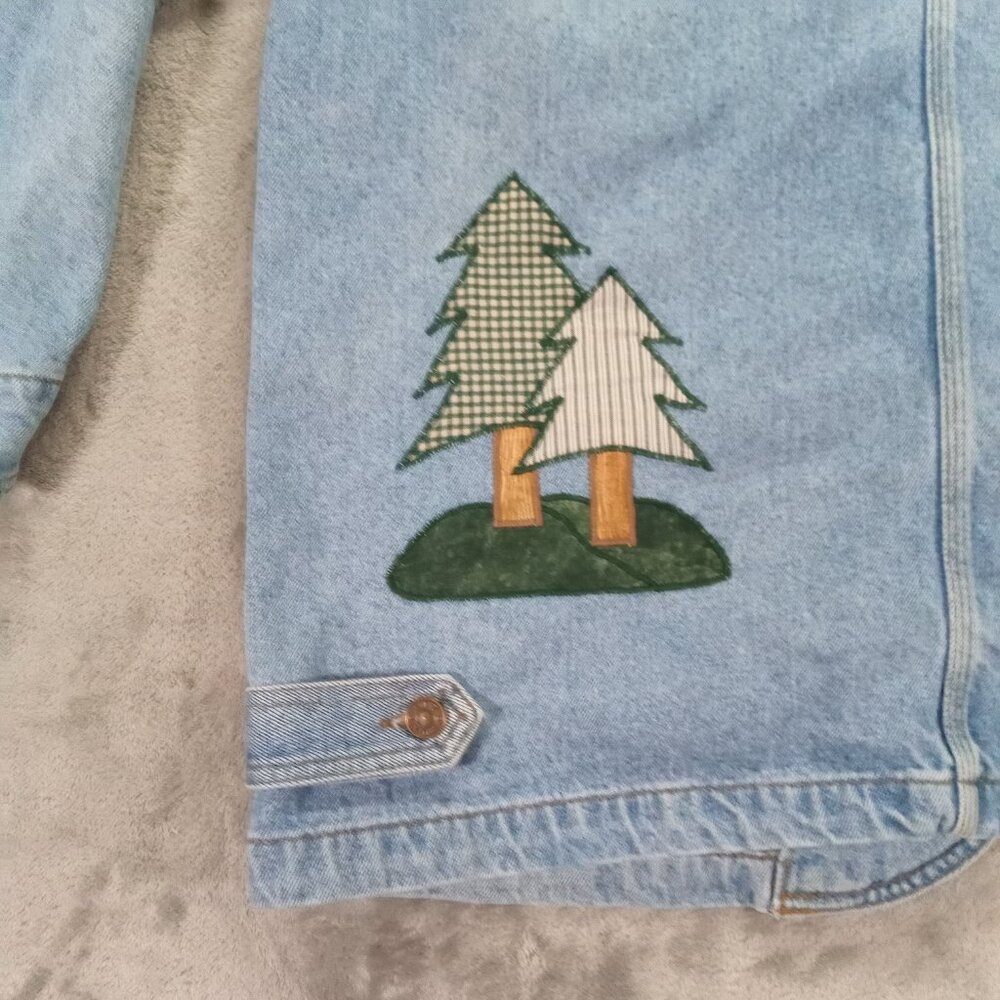 Vintage Sun Belt Denim Chore Coat Women XL Barn Jacket Embroidered Trees Cabin - Picture 7 of 15